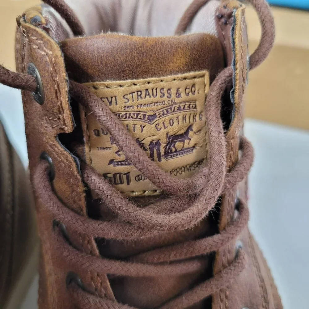 Levis Kids Brown Faux Leather High-Top Boots US 2 EUR 34 UK 1.5 With Synthetic U